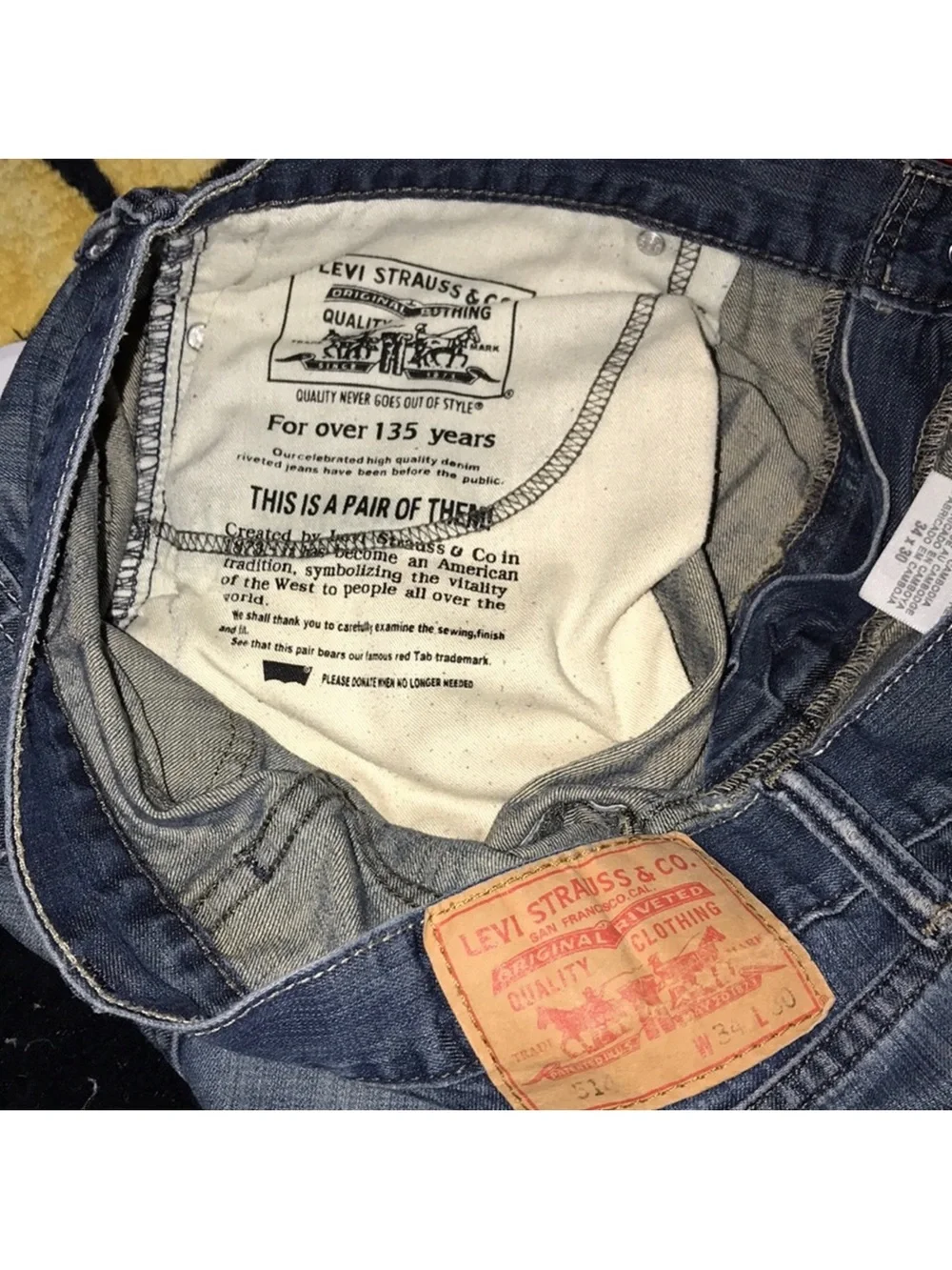 Levi's 514 slim straight fit 34 x 30 vintage blue jeans